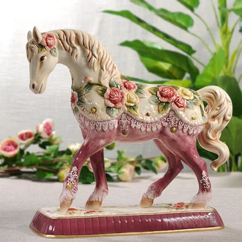 Керамическая скульптура лошади из роз, Поделки для домашнего декора, Украшение сада, Украшение лошади для гостиной, Фарфоровые фигурки животных