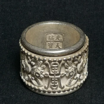 Китайское Тибетское серебряное кольцо с двухъярусной резьбой в виде цветка для большого пальца подарочная коллекция
