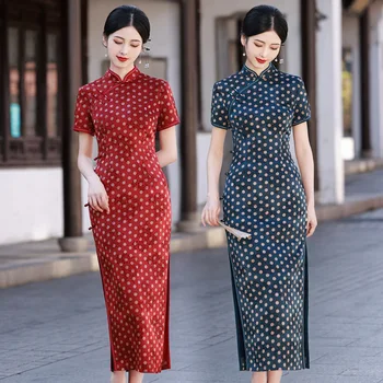 Китайское традиционное платье в горошек, Улучшенное Летнее платье Чонсам 2022, Новое Высококачественное Повседневное платье Ципао в стиле Ретро для женщин
