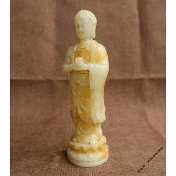 коллекция 19 см Китайский Белый Нефрит Ручной Резьбы Статуя Будды Шакьямуни