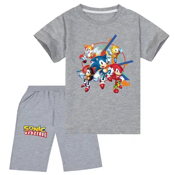 Костюм для мальчика и девочки с независимой станцией, футболка Sonic с короткими рукавами + шорты, повседневный крутой костюм