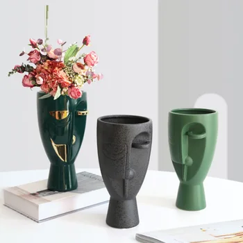 Креативная Керамическая ваза для сухих цветов, аксессуары для украшения дома в скандинавском стиле, Забавные вазы для лица, Домашний декор для гостиной, абстрактные подарки
