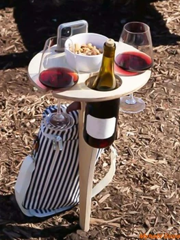 Креативный складной винный столик с круглым настольным деревянным держателем для бокалов для вина для пикника на открытом воздухе, кемпинга, Переносной Винный стеллаж