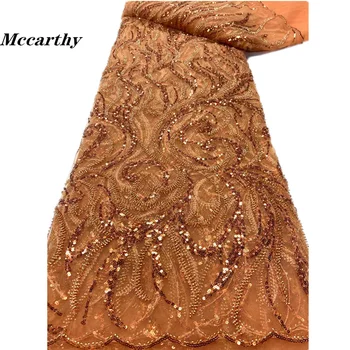 Кружевная ткань Mccarthy с африканскими блестками 2023, Высококачественная вышивка бисером, Нигерийский Французский Тюль, Кружевной материал для свадебного платья