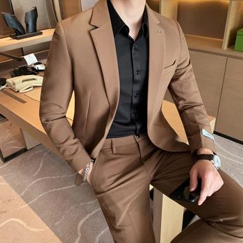 (Куртки + брюки) 2022 Брендовая одежда Для мужчин из высококачественного чистого хлопка, деловые блейзеры/Мужской приталенный повседневный костюм из двух частей S-3XL