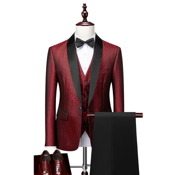 (Куртки + жилет + брюки) Новое мужское высококачественное деловое платье жениха/Мужской приталенный костюм-тройка для отдыха, мужские модные блейзеры S-5XL
