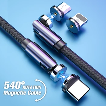 Магнитный кабель с 540 Оборотами, зарядный кабель USB Type C, быстрое магнитное зарядное устройство, провод для мобильного телефона, шнур для iPhone Huawei Xiaomi