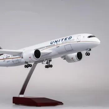 Масштаб 1:130 43 см, Литая под давлением Модель Самолета United Airlines Boeing B787 Из смолы Со Светом и Колесом, Коллекционный Дисплей, Игрушки, Подарки, Вентилятор