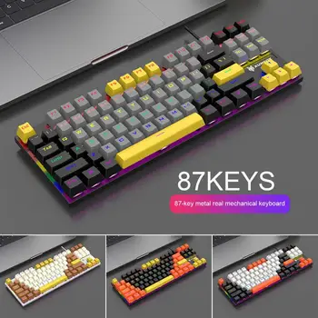Механическая клавиатура K80 87 клавиш, универсальный синий переключатель, эргономичный нескользящий чувствительный микс цветов с подсветкой, соответствующий цвету USB, настольный проводной