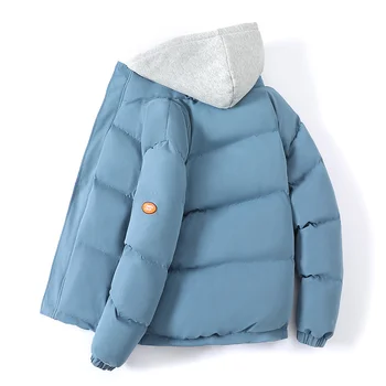 Мужская зимняя 2023 Новая теплая высококачественная пуховая куртка с капюшоном, Корейская версия подросткового хлопкового пальто, Модное мужское
