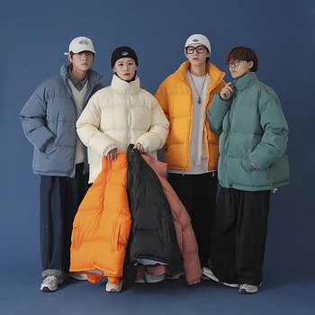 Мужские разноцветные пальто в стиле Харадзюку, Зимняя куртка, Приятная Женская Уличная одежда, парка в стиле хип-хоп, Корейская черная одежда, пуховики