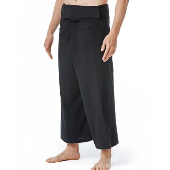 Мужские хлопчатобумажные брюки из конопли с эластичной талией и свободным шнурком, летние пляжные брюки, Мужские брюки для бега трусцой, йоги, pantalones hombre
