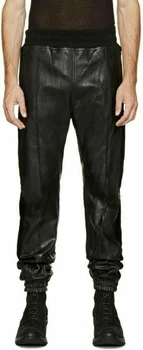 Мужские Черные Кожаные спортивные штаны для бега трусцой, кожаные спортивные брюки, тренировочные брюки