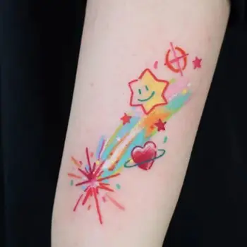 Мультяшная татуировка с метеоритными звездами Дешевые товары, Красочная поддельная татуировка, временная водонепроницаемая татуировка для женщин, Фестиваль, Милая татуировка в виде сердца