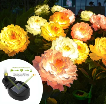 Наружные солнечные фонари, декоративная водонепроницаемая светодиодная лампа для сада IP65, Солнечный цветок пиона, освещение для сада, двора, патио, лужайки