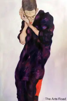 Настенная Картина без Рамы Холст, масло Молодой Человек в Фиолетовой Мантии со сложенными руками, 1914 Эгон Шиле Мужская Картина Маслом Ручной Работы