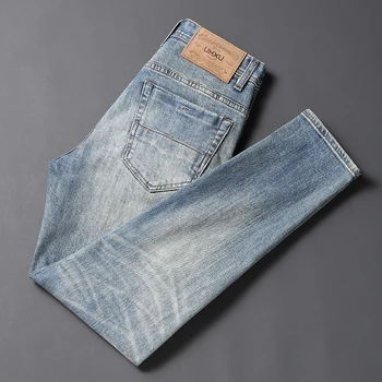 Новые винтажные модные Мужские джинсы Высокого качества в стиле Ретро, Синие эластичные Тонкие Рваные джинсы, Мужские простые выстиранные Дизайнерские джинсовые брюки Hombre