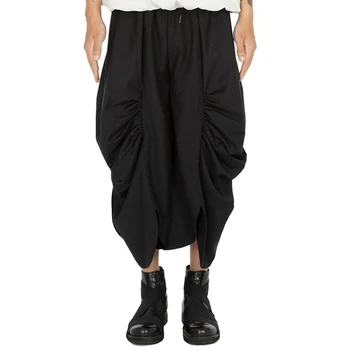 Новый Оригинальный Дизайн, плиссированные брюки Y2k, мужские Свободные Юбочные Брюки, Трендовые черные Широкие брюки, Мешковатые Повседневные Брюки-Кюлоты для ЛГБТ
