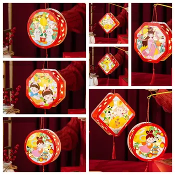 Подвесной фонарь для фестиваля середины осени, Портативный светящийся фонарь ручной работы в Чанъэ, бумажный фонарь со светящимся кроликом