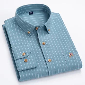 Размер M ~ 7XL, Мужские рубашки в клетку из 100% чистого хлопка, Оксфорд, Мужская Повседневная высококачественная рубашка с длинным рукавом для мужчин, рубашка на пуговицах