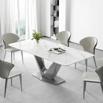 Роскошный дизайнерский Обеденный стол Muebles, современный домашний декор, V-образное основание, прямоугольник из нержавеющей стали, стильная мебель для дома Tisch