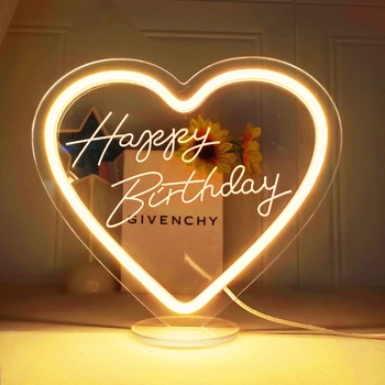 С Днем Рождения, светодиодная неоновая вывеска 30 x 26 см, световые знаки для украшения вечеринки по случаю дня рождения, питание от USB 5 В с переключателем и базой, подарок для детей