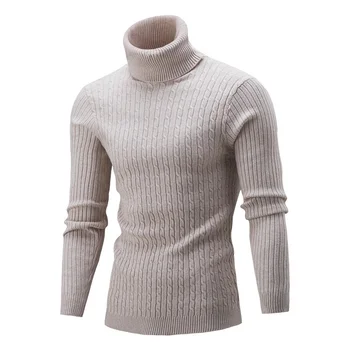 Свитер с высоким воротом, вязаный облегающий пуловер в рубчик, термальный свитер
