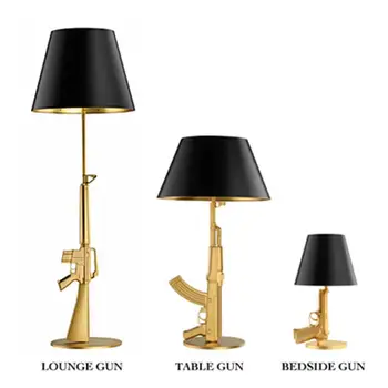 Современная гостиная AK47 цвета: Золотистый, Серебристый, 18-каратный Пистолет, Настольные лампы для гостиной, Прикроватный светильник для домашнего декора, лампа для спальни, Прикроватная лампа