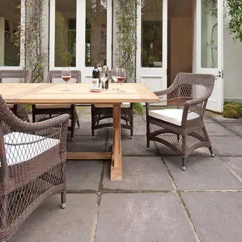 Современный ротанговый стол и стул для отдыха на открытом воздухе, терраса для виллы, сад, водонепроницаемый солнцезащитный крем, простой стол, мебель из тикового дерева