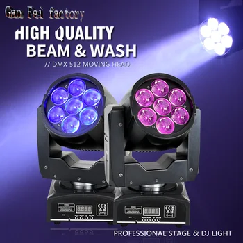 Сценический Светильник 7X12 Вт Мини Движущаяся Головка LED Wash Zoom DMX Light RGBW 4в1 Lyre Beam Для Дискотеки DJ Party Show