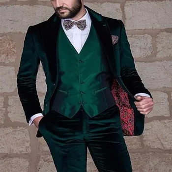 Темно-зеленый бархатный мужской костюм с воротником-шалью (куртка + брюки + жилет), сшитый на заказ, большие размеры, новейшие разработки Terno Masculino Fashion Cool