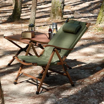 Уличный складной стул Портативный Пляжный стул для обеденного перерыва, шезлонг с регулируемой подушкой, ленивое кресло из массива дерева