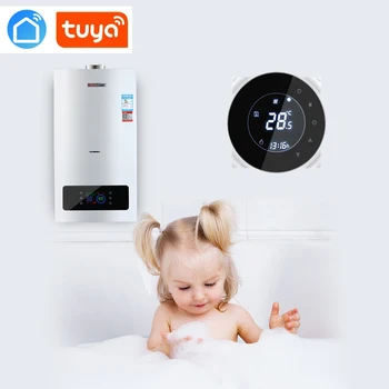 Умный термостат Tuya для газового котла, Wi-Fi Пульт дистанционного управления, ЖК-сенсорный экран, Голосовое управление, Совместимое с Alexa и Google Home
