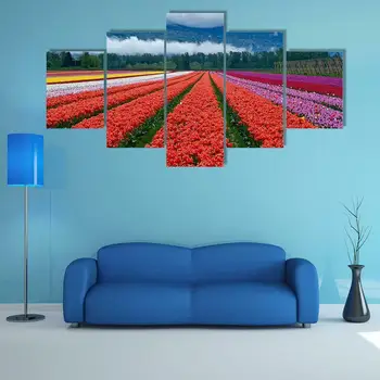 Фестиваль тюльпанов в Нидерландах, 5 панелей, печать на холсте, настенное искусство, картина на холсте, Декор стен для гостиной, Плакат без рамки
