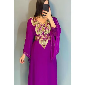 Фиолетовая Африканская одежда, Марокко, Вечернее платье Фараса, расшитое бисером, Абайя, Женская Длинная рубашка в Дубае, Европейские и американские модные тенденции