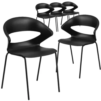 Флэш-мебель 5 упаковок серии HERCULES весом 440 фунтов. Вместительный черный стул для стека
