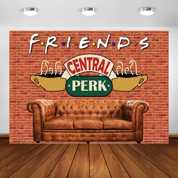 Фон паба Friends Central Perk, Стена из красного кирпича, Диван, Кофейня, Фон для Вечеринки в честь Дня рождения Друзей, Фоновые фотографии для фотобудки