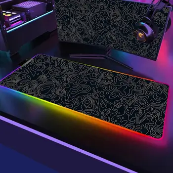 Черный настольный коврик Светодиодная клавиатура Игровой коврик для мыши RGB Контурная Линия Арт Атмосферный Компьютерный Ковер С неоновой подсветкой Коврик для мыши RGB