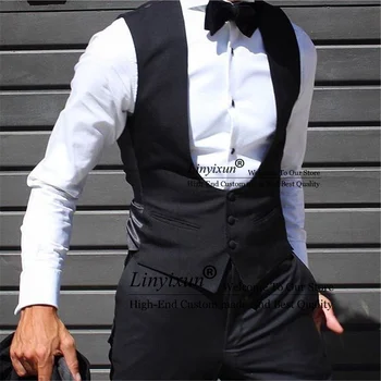 Элегантный черный мужской жилет для свадьбы, Смокинг Жениха, Цельный приталенный жилет, Однотонный блейзер Masculino, сшитый на заказ для мужчин