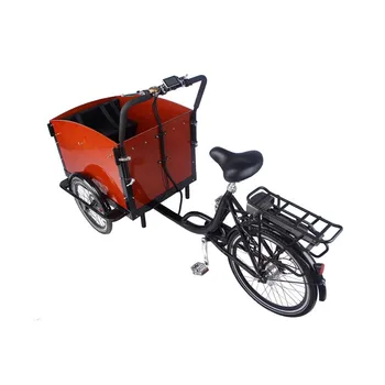 Электрический грузовой велосипед с педалью на 3 колеса, Голландский трехколесный велосипед для взрослых, Семейный велосипед, Уличный детский скутер для продажи, настраиваемый