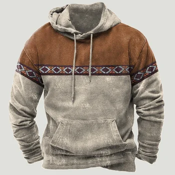 Этнические штампы Стиль мужской одежды пэчворк Осень Зима Модные повседневные свитшоты ded Sweatershirt на завязках
