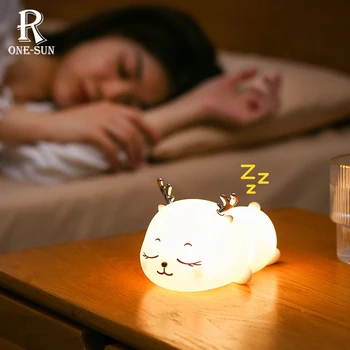 Силиконовая лампа с оленем, мультяшный светодиодный ночник, прикроватный декор для спальни, атмосферные лампы с функцией синхронизации для детского подарка на День рождения